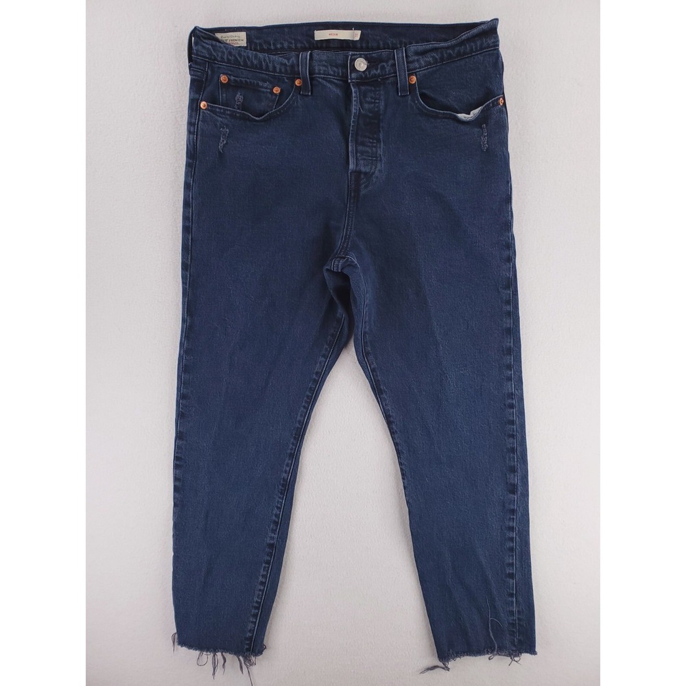 Levis Jeans Womens 31 Wedgie Boyfriend Raw Hem Dark High Rise Stretch Denim Pant
